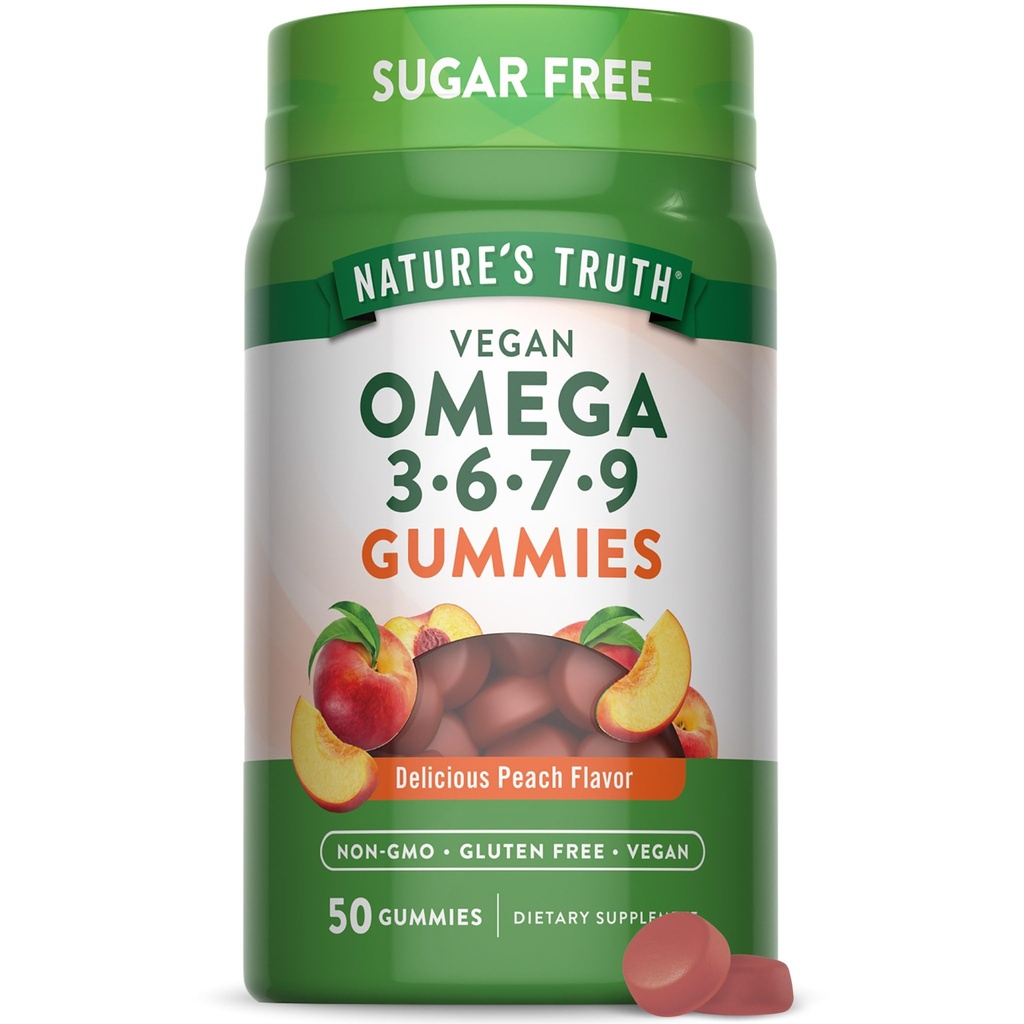 Nature 's Truth Vegan Omega 3679 Gummies 124; 50 Count 124; Peach Flavor 124; Non-GMO & Gluten Free Suplemen