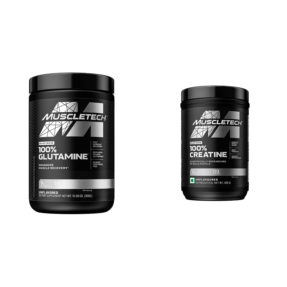 MuscleTech Creatine Monohydrate Popper Platinum Pure Micronized Muscle Recovery + Builder & owder 100% Pure L Glutamine Powder