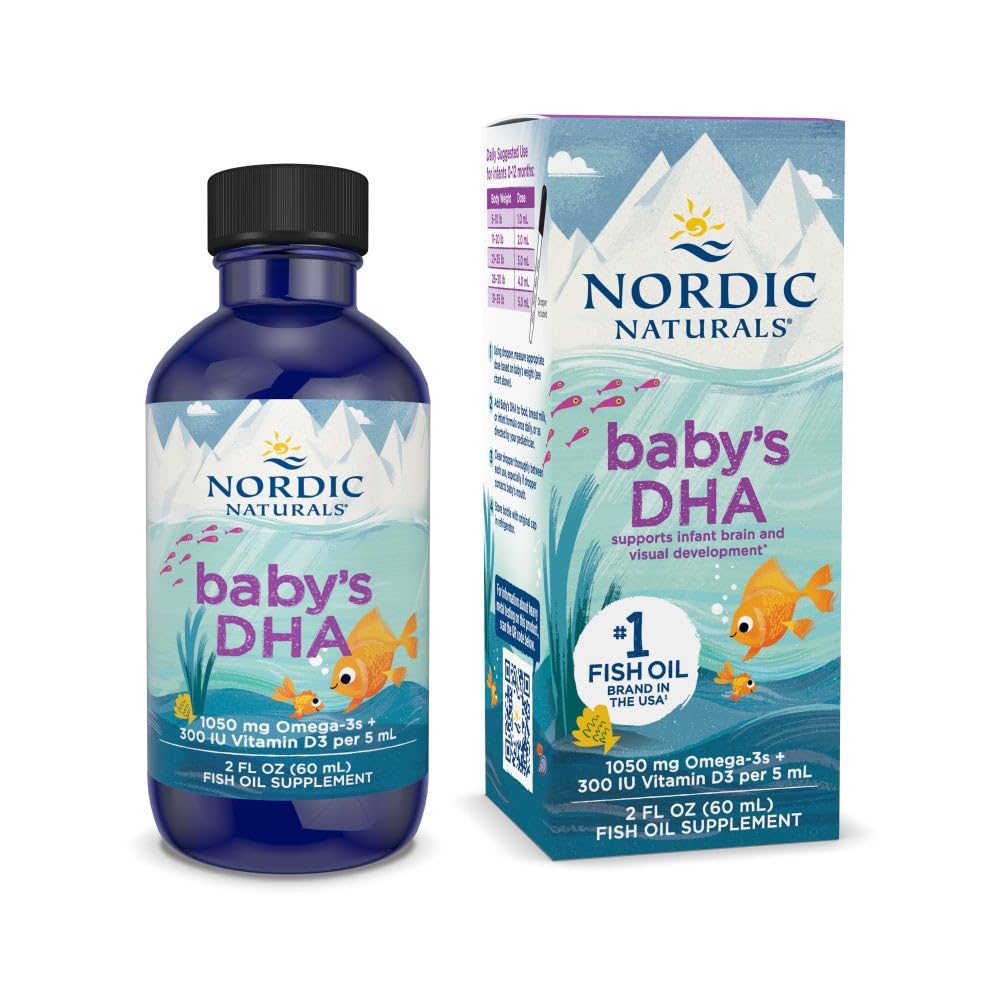 DHA Bayi Nordic, Unflamited - 2 oz - 1050 mg Omega-3 + 300 IU Vitamin D3 - Pendukung Otak, Pembangunan Sistem Vision & Gugup dalam Bayi - Non-GMO - Layanan Mei Vary
