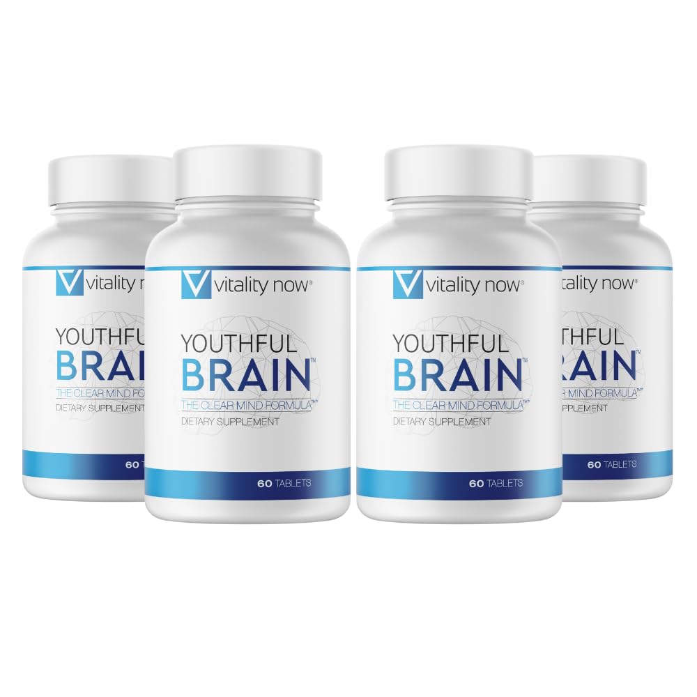 Otak Muda 4 Botol Bundle - Dukungan Kesehatan Memory & Otak - Kejelasan Brain Booster dengan Bacopa Monnieri, Ginkgo Biloba, Persediaan B120 Hari (240 Count)