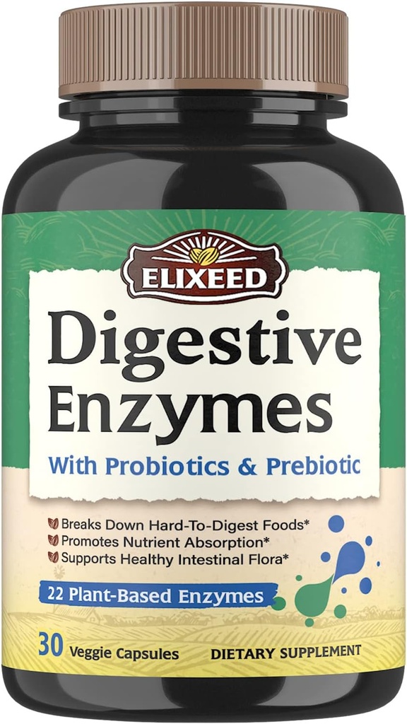 Enzymes Digetical Plus Progories & Prevention, 22 Digetical Enzymes with Amylase, Protease, Lactase & More, Maximum Power, for Healthy Ditrable, Vegan, Non-GMO, 30 Caps