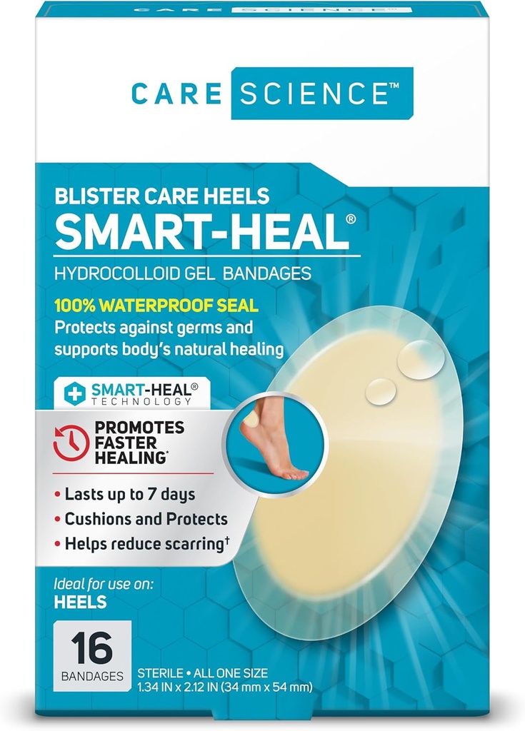 Care Science Heal Hydrocolloid Gel Bandages for Heels, 1.3 in x 2.1 in, 16 Count