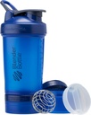 BlenderBottle Shaker Bottle dengan Pill Organizer dan Penyimpanan untuk Powder Protein, Sistem ProStok V2 Klasik, 22-Ounce, Biru