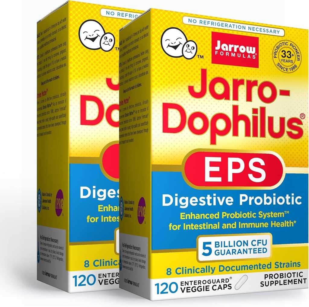 Jarrow Formula Jarro- Dophilus EPS - 5 Milyar Organisme Per Serving - 120 Prograge Coated Veggie Caps, Probiotic Multi- Strain