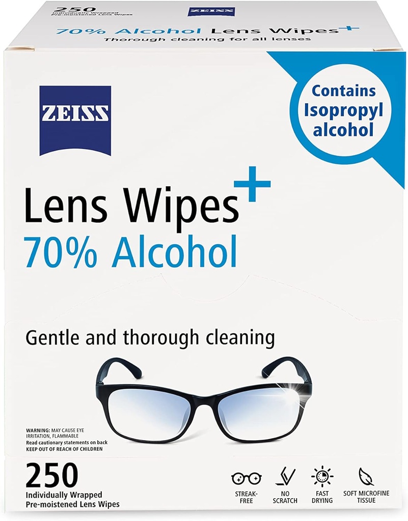 ZEISS Pre- Moistened Lens Cleaning Wipes dengan 70% Alkohol, 250 Cacah