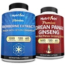 Nutrivena Premium Panax Korea Ginseng Suplemen & Berberine Bundle: Kompleks Berbersin Absorpsi & Genuine Merah Ginseng Bundle untuk Kejelasan Harian, Vitalitas, & Wellness