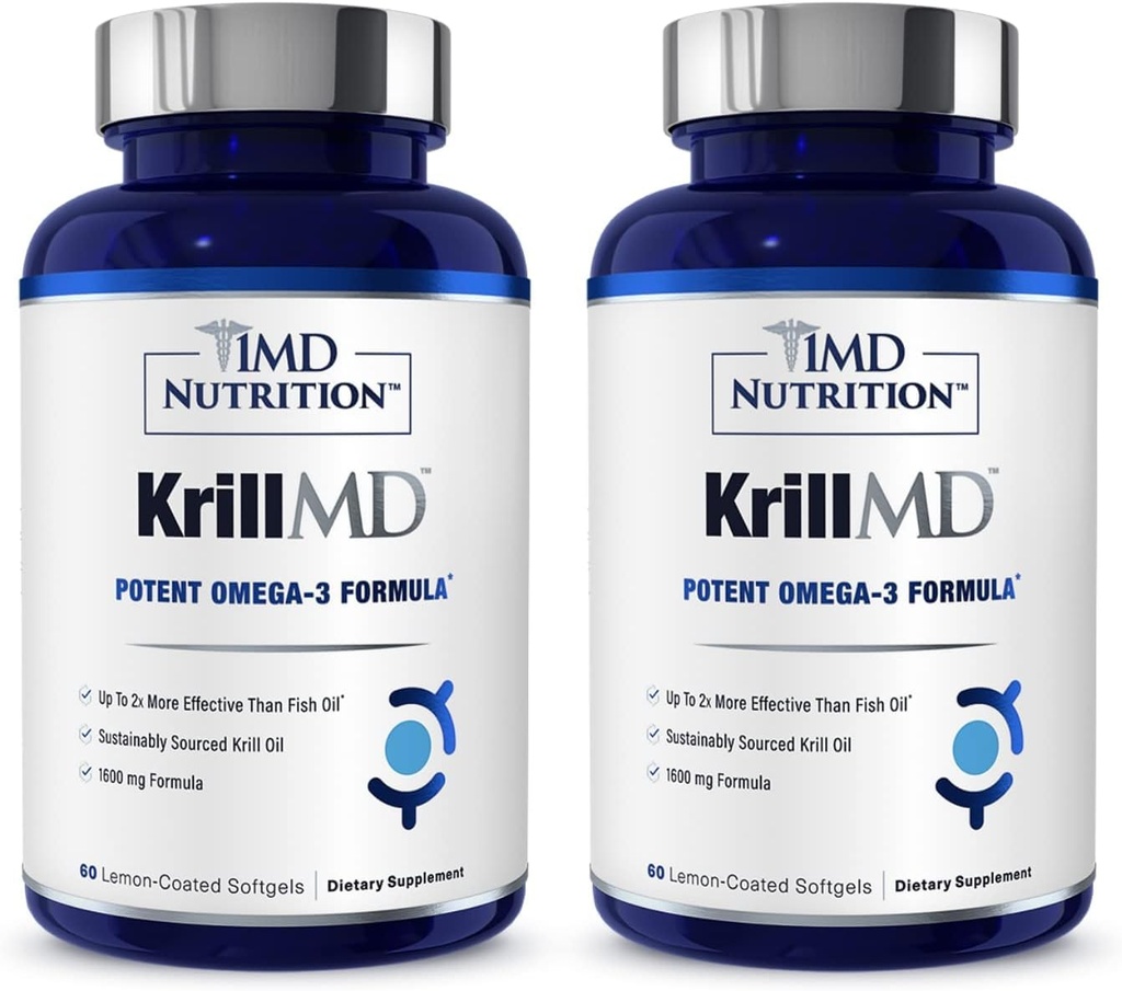 Tambahan 1MD Nultrition Krill Oil Omega 3 dengan Astaxanthin, EPA, DHA 124; 2X More Effective than Fish Oil 124; 60 Softgels (2- Pack)