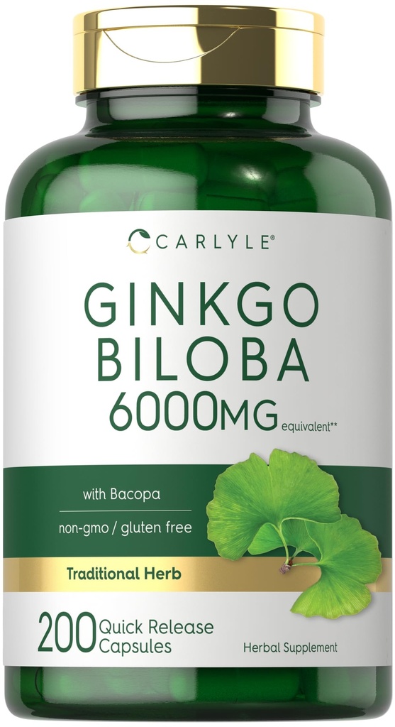 Carlyle Ginkgo Billa Pills 124; 6000mg 124; 200 Capsules 126; dengan Batoba Ekstraksi 124; Kekuatan Ekstra, Non-GMO dan Gluten Herbal Bebas Suplemen