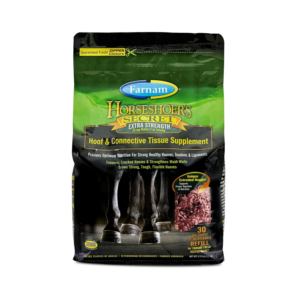 Farnam Horseshoer 's Secret EXTRA Strength Hoof Suplemen & Connective Tissuplement, Promotes kuat, kuku sehat, tendon & ligamen, 3.75 pon., persediaan 30 hari