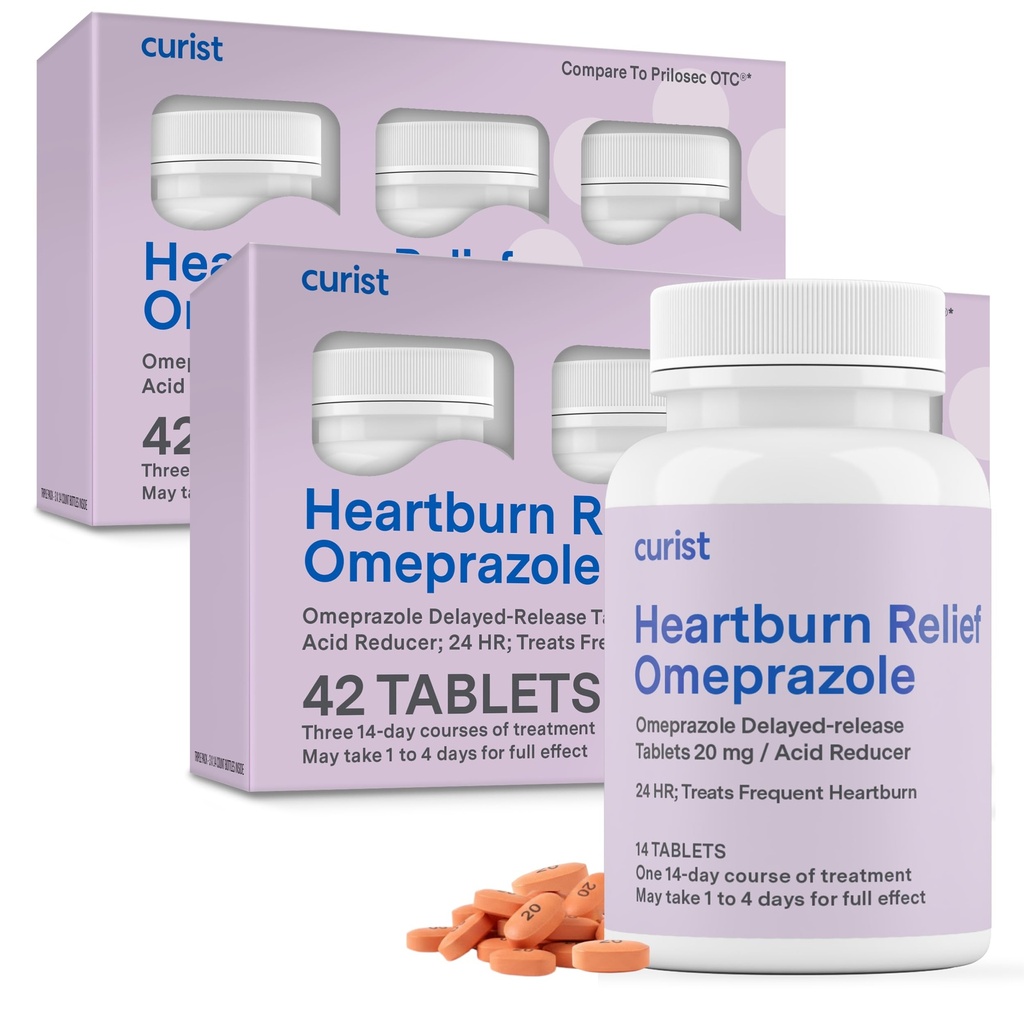 Curist Omeprazole 20mg Tablet Bulk Pack - 84Count Delayed- Release Tablet - Acid Reflux Medicine for Heartburn Relief (2 Pack of 42 tablet - 84 Total)