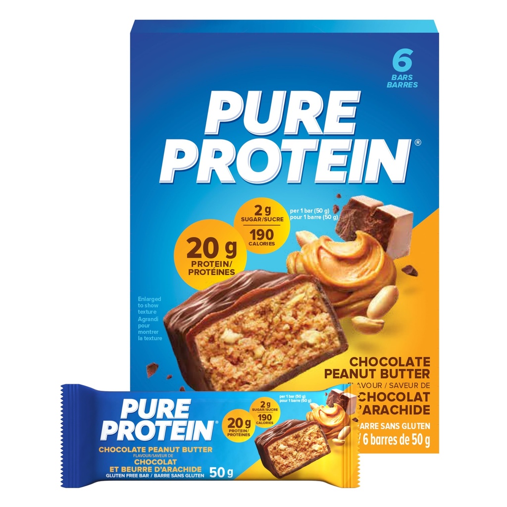 Murni Protein Bars, Gluten Free, Snack Bars, Chocolate Peanut Butter, 50 gram, 6 Cacah, {Diimpor dari Kanada}