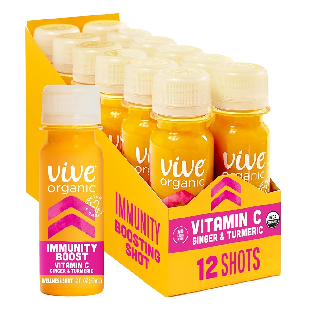 Vitamin C + Imune Vitamin Vitamin Vive, Cold- Menekan Turmeric, Ginger & Acerola Cherry, Gluten Free, Vegan, Imunity Boost Vitamin C, 2 Fl Oz (Paket 12)