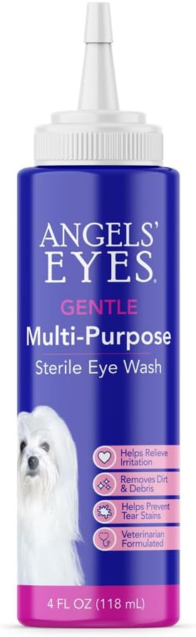 ANGELS 'EYES Multi- Purpose Sterile Eye Wash 4 oz Eye Cleaner dan Rinse, Tear Stain Reducer untuk Allergies, Debris, Mucus, Irritation and Weepy Eyes for All Dogs with Boric Acid