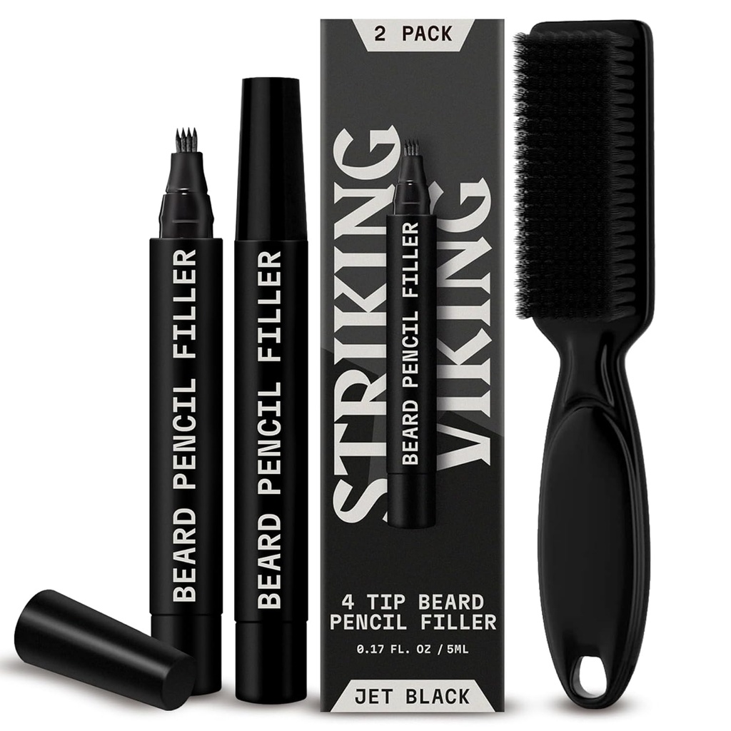 Striking Viking Beard Pencil Filler for Men - Pack of 2, Jet Black
