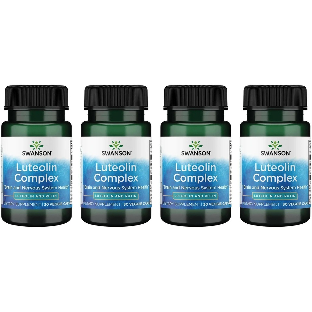 Swanson Luteolin Complex w / Rutin - Brain Support Promoting Memory, Mood & Cognitive Health - Natural Formula untuk membantu mempertahankan Sistem Gugup - (30 Veggie Kapsul) 4 Pack