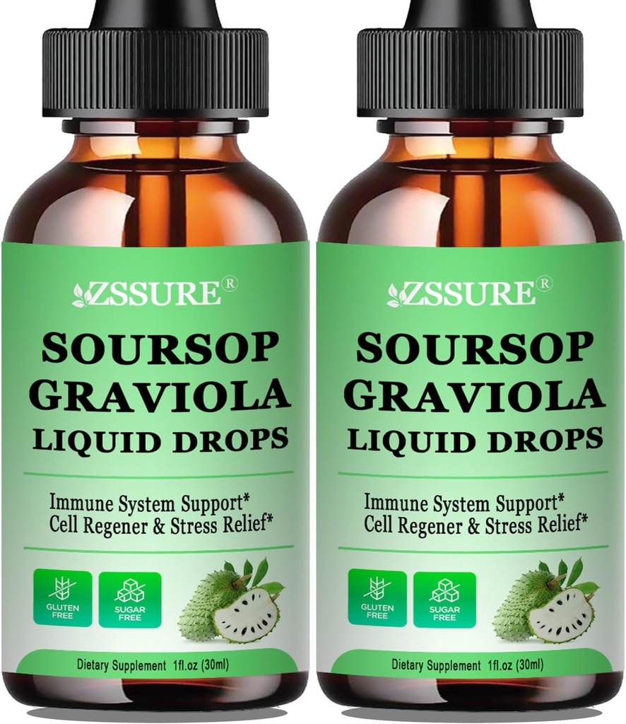 (2 Paket) Soursop Graviola Leaf Liquid Drop 124; Soursop Bitters Liquid w / Sea Moss, Vitamin C & Cinnamon untuk Dukungan Sel & Regeneration, Imunitas, Liver, Zzz & Antioksidant
