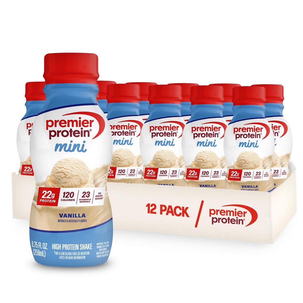 Premier Protein Shake MinIs, Vanilla, 22g Protein, 120 Kalories, 1g Sugar, 8.75lf oz, Paket 12