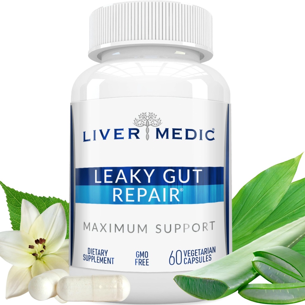 Leaky Gut Repair Natural Gut Health Supplement Glutamine Organic Slippery Elm NAG Marshmallow Root Aloe Vera MSM Quercetin Promotes Digevices Ease, Gut Wellness 100mg 60 Caps