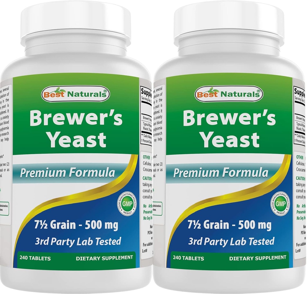 Sastra terbaik, Brewer Yeast, 7- 1 / 2 Grains dengan Vitamin B1, Vitamin B2, 1000 mg 240 Tablet (240 Cacah (Paket 2)