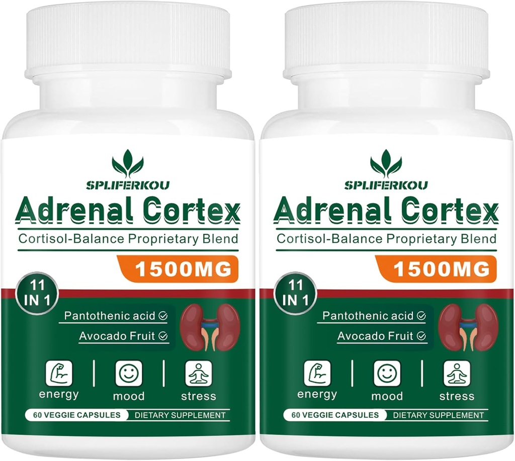 11 -in- 1 Tambahan Dukungan Adrenal, Tambahan Cortisol dengan Acid Panthenic dan Ashwagandha - Mendukung Fungsi Adrenal Sehat, Energi dan Relaxation - 120 Kapsul