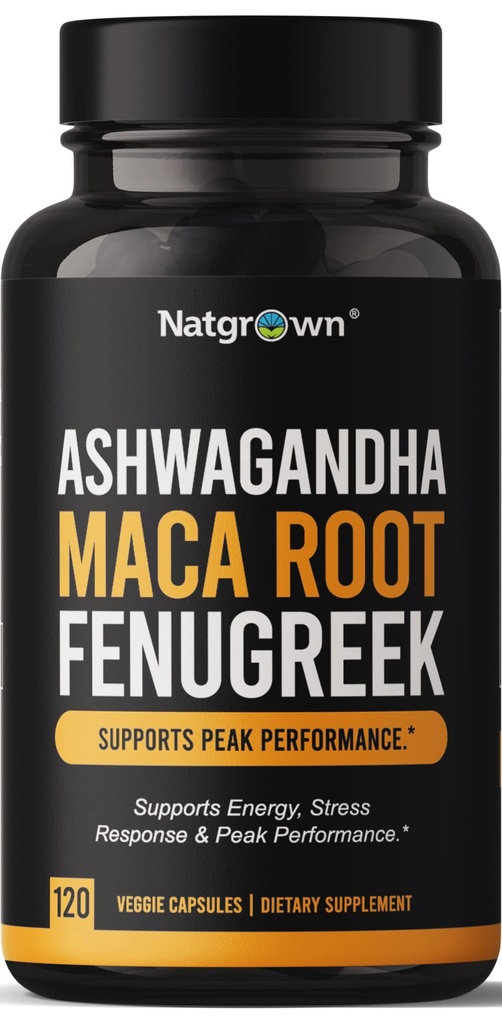 Natgrown Ashwagandha Maca Root Fenugreek Extract Capsules Suplement for Men & Women - Vegan Pills - (120 Count)