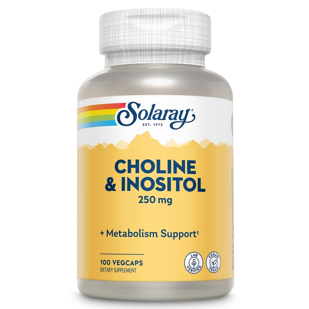 Chooline & Inositol 250 mg 124; Two- Nutrient Combo untuk Metabolisme Lemak Sehat, Fungsi Otak Mendukung 124; 100 VexCaps