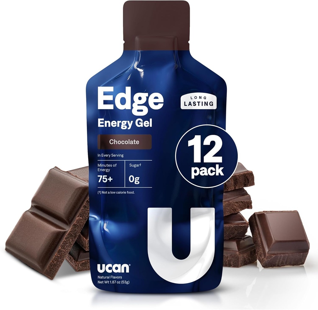 UCAN Edge Energy Gel Shots, Chocolate (12, 2 Paket Ounce) for Running, Training, Workout, Fitness, Cycling, Crossfit 124- Free, Vegan, & Keto Friendly Energy