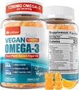 Vegan Omega-3 Gummies 1280mg + COQ10 + Vitamin D3 K2 (MK7), Omega 3 Ikan Oil Alternatif untuk Dewasa w / EPA 600mg DHA 400mg & MCT Oil, No Fish Taste from Marine Algae, for Brain, Eye, Immunity, 1 Pack