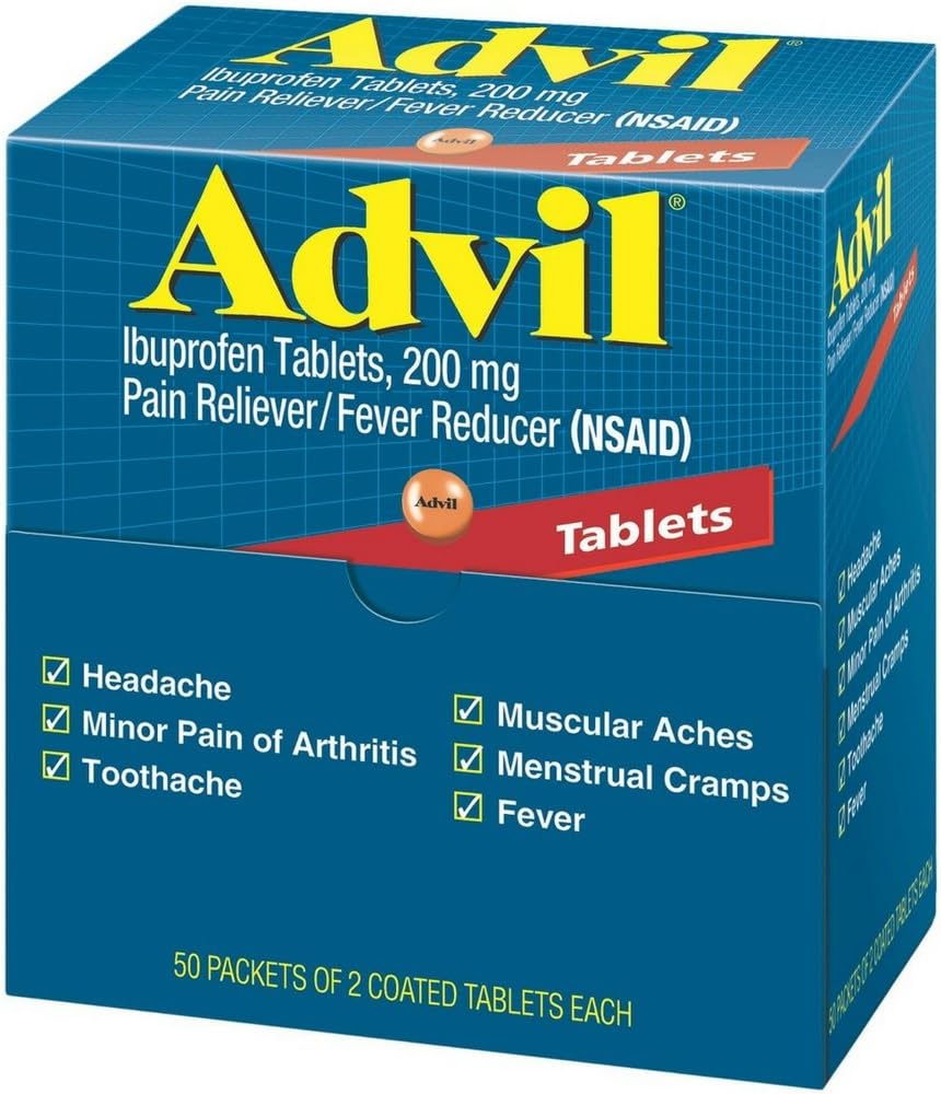 Advil Ibuprofen, 200mg, 50 Paket dari 2 tablet berlapis (Paket 4)