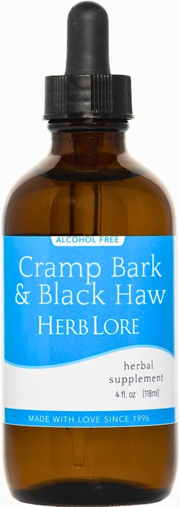 Herb Lore Cromp Bark & Black Haw Tincture - Alkohol Bebas Cairan Herbal Menstrual Menstrual Menstrual Menmping untuk Periode Kram, Ketegangan Otot & Uterine Dukungan (4 flf oz)