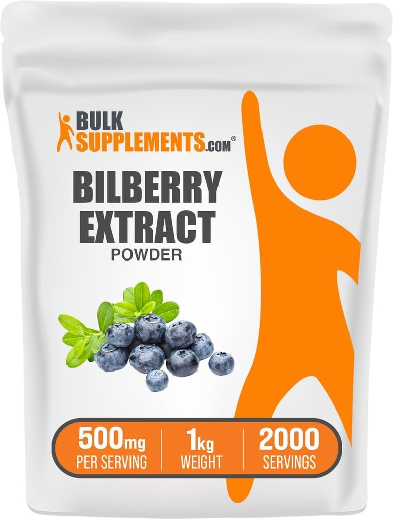 BulkSuplements.com Bilberry Extract Powder - Bilberry Extract Suplement, Herbal Suplement - Vegan & Glulten Free, 500mg per Serving, 1kg (2.2 lbs) (Paket 1)