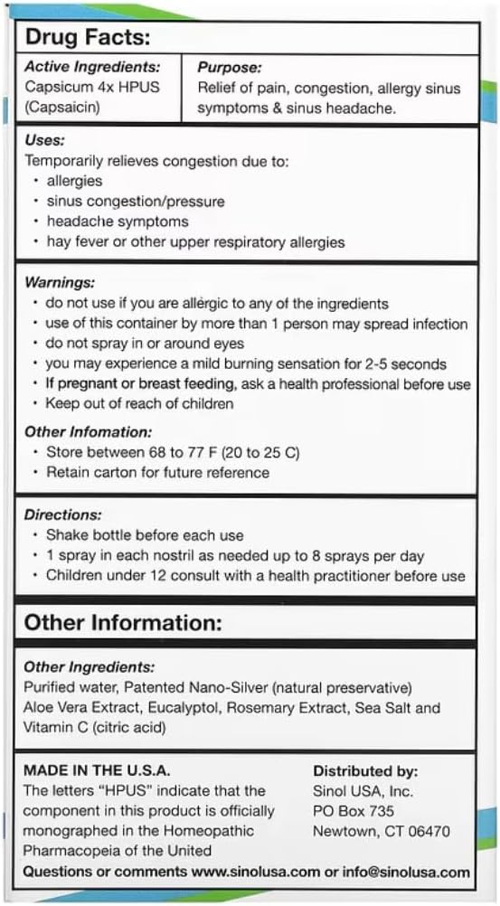 SinolM, All- Natural Relief Spray for Fast Allergy & Sinus Relief, 15 ml (Pack of 2)
