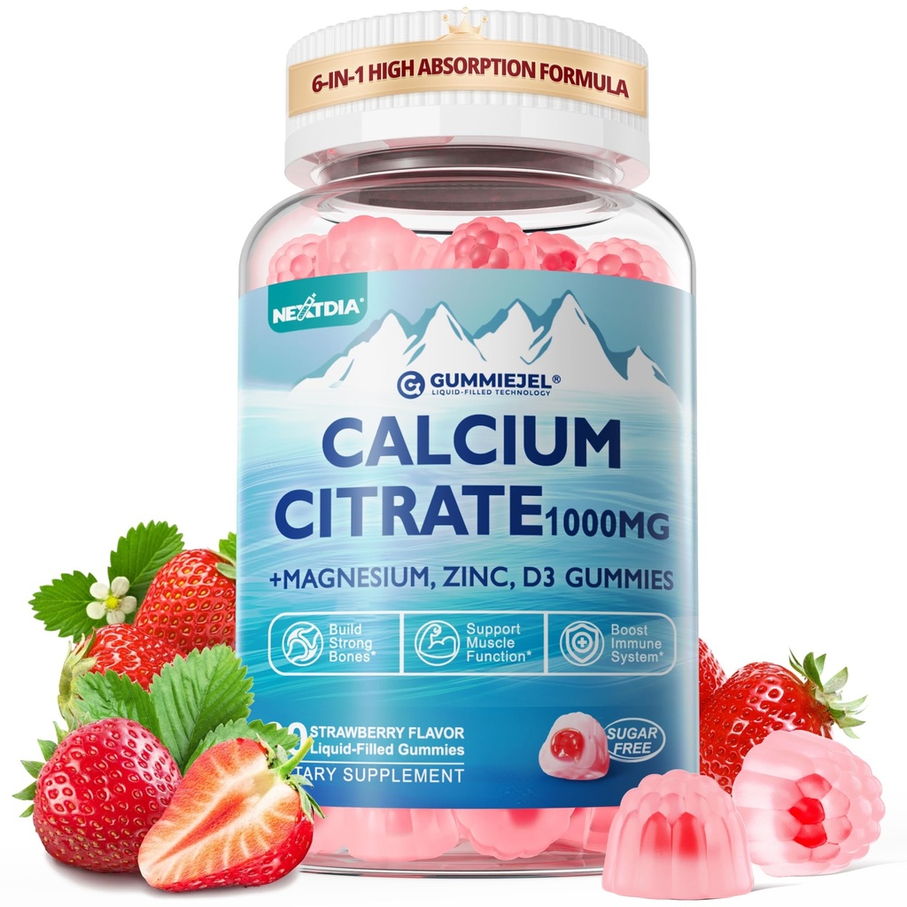 Tambahan Kalium Citrate 1000mg untuk Perempuan & Pria, 6- 1 Kalsium Magnesium Gummies + Vitamin D3, B6 & Potasium Absorpsi Tinggi untuk Bones, Teeth, Muscle & Nerve Kesehatan, Vegan, Sugar Free, 60Cts