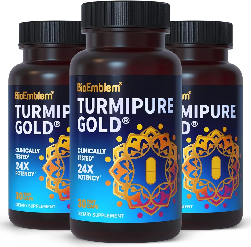BioEmblem Turmeric Curcumin dengan Clinical Studied TurmiPure - Dukungan Bersama, Inflammation Turmeric Suplemen - 1 Small Cap Daily, 24x More Absorpsi Daripada Lainnya - Non-GMO, 90 Serving