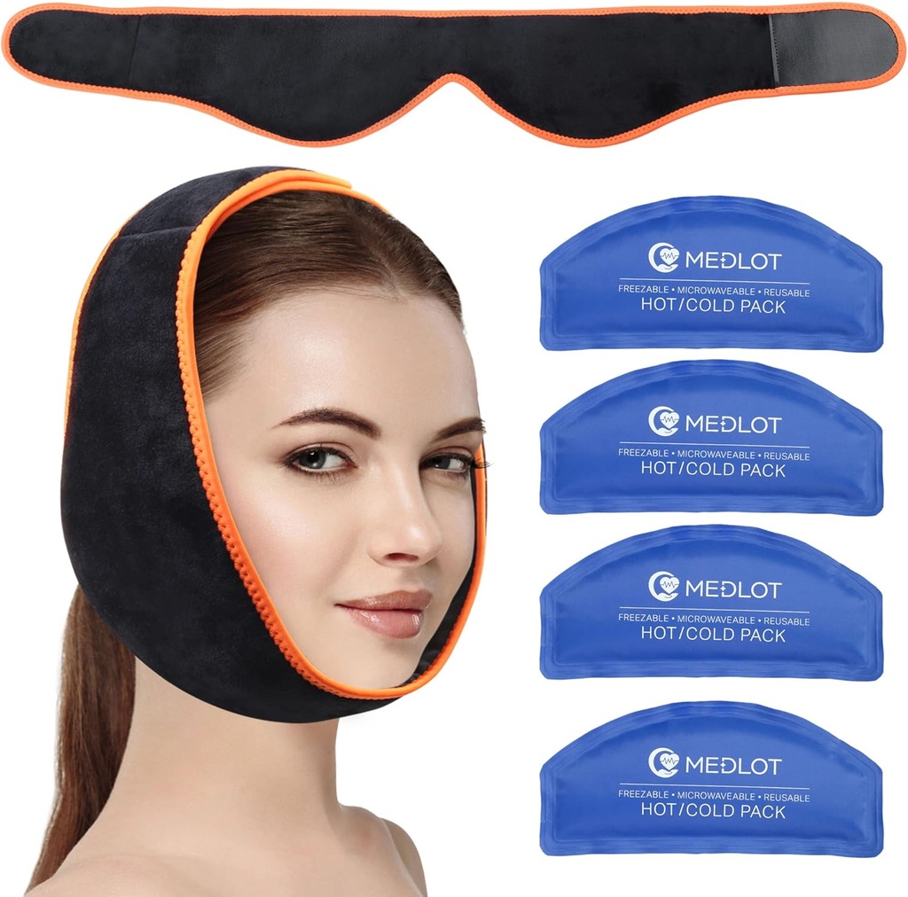Face Ice Pack Lick for TMJ, Wisdom Teeth, with 4 concessible Hot Therapy Gel Packs, Suin Relief for Chin, Head, Jaw, Oral and Facial Becgery, Dental Impplants