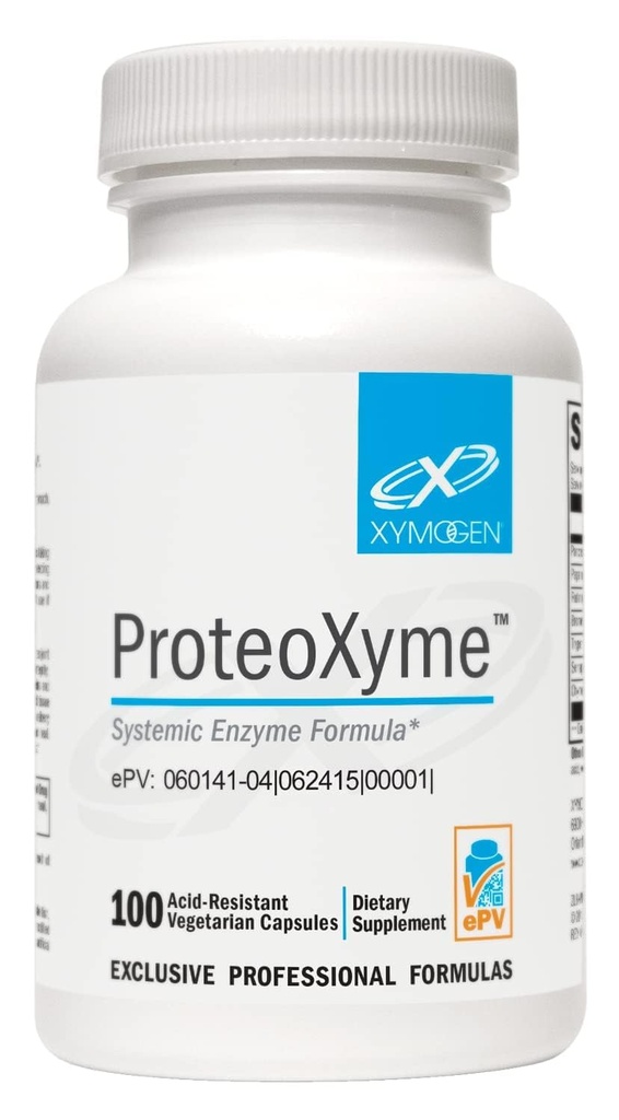 XYMOGEN ProteoXyme - Pankreas Enzymes, Serrapeptase, Rutin, Papain & Bromelain - Dirancang untuk mendukung Integrity & Heally Immune Sistem Balance (100 Acid- Resistant Capsules)