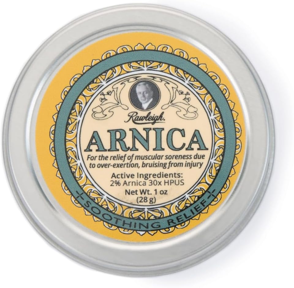 Rawleigh Arnica Soothing Balm: 1 oz, 2% Arnica 30X HPUS, Natural Formula untuk Sorula Muscle, Keanehan Bruising, Absorbs Quicy, Non Grease, Traveler-Friendly Tin-Paket 1