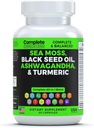 "Sea Moss Suppplement Blend with Black Seed Oil Ashwagandha Turmeric Bladdercrack, Burdock & Vitamin C & D3" dengan Elderberry Manuka Dandelion Dock Iodin Kuning