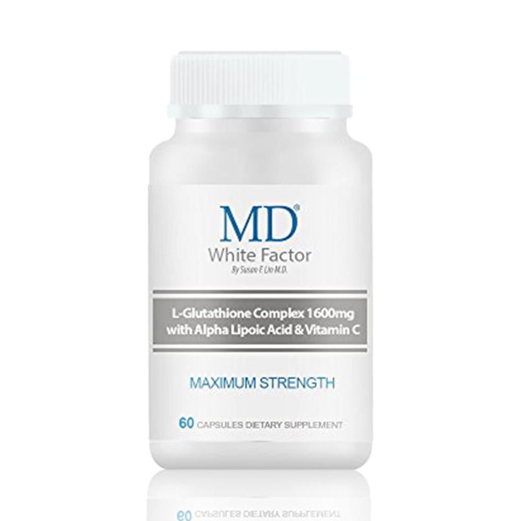 MD White Factor - Glutathione Suplemen dengan Antioksidan Efektif, Vitamin C & Lipoic Acid 124; (60 Kapsul)