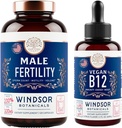 WINDSOR BOTANICALS Vegan Vitamin B12 dan Suplemen Pria dengan Root Maca - Energi dan Bundle Fertilitas