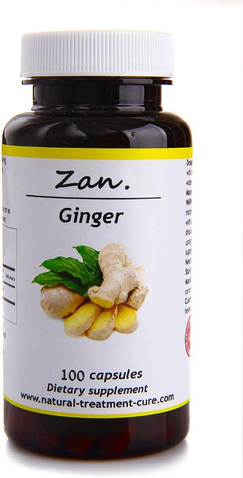Hema Center Pure Ginger Root - Zingiber Officinalis - 100 Capsules Reduces Nausea - Vegan