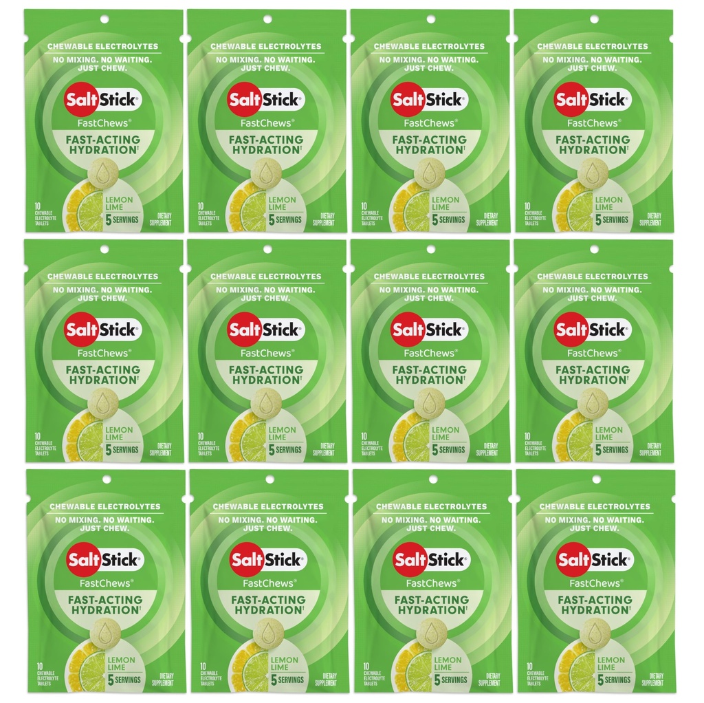 SaltStick Electrolite FastChews Chewable Tablets, Lemon Lime, 120 count, 12 paket 10 tablet masing-masing