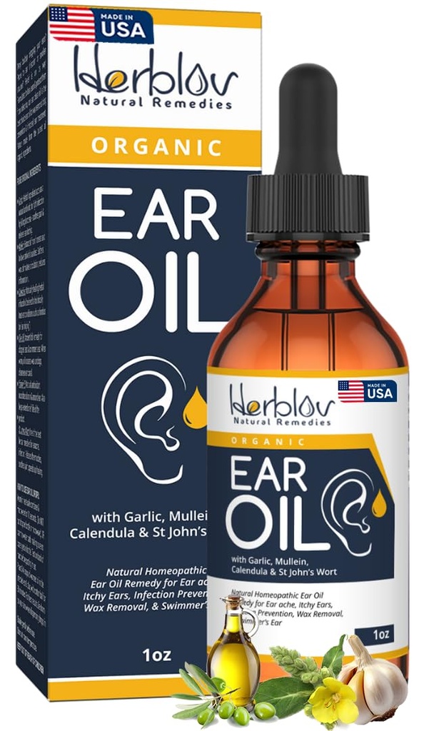 Minyak Telinga Organik untuk Infeksi Telinga - Eardrops Alam untuk Pencegahan Infeksi, Ear Perenang & Wax Removal - Anak-anak, Dewasa, Bayi, Earache Anjing Remedy - dengan Mullein, Garlic, Calendula, Dibuat di Amerika Serikat