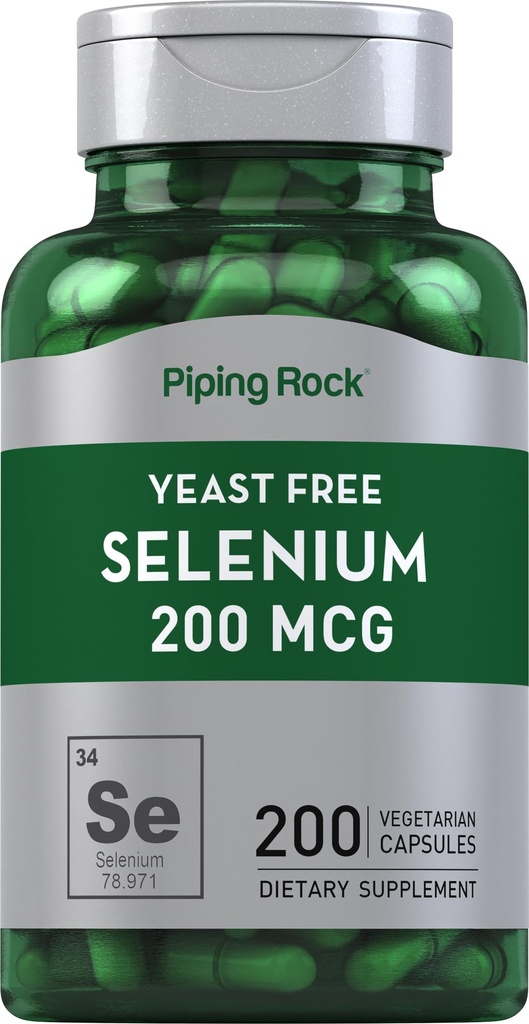 Piping Rock Yeast Free Selenium 200mcg 124; 200 Capsules 12.4; Vegetarian Suplemen 12.4; Non-GMO, Gluten Free Formula