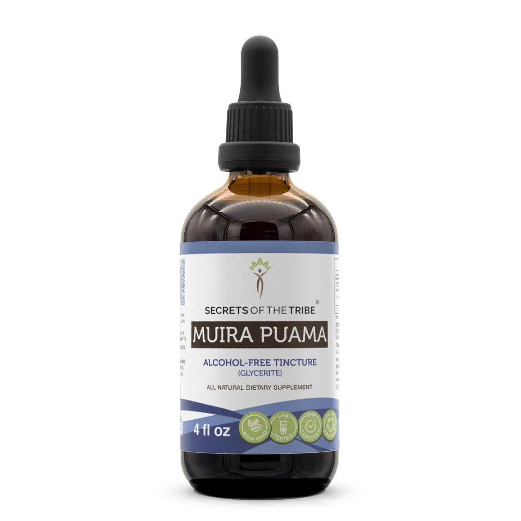 Rahasia Suku Muira Puama Taincture Alcohol- Ekstrak Liquid Bebas, Muira Puama (Ptychopetalum Oyacoides) Dry Bark (4 FL OZ)