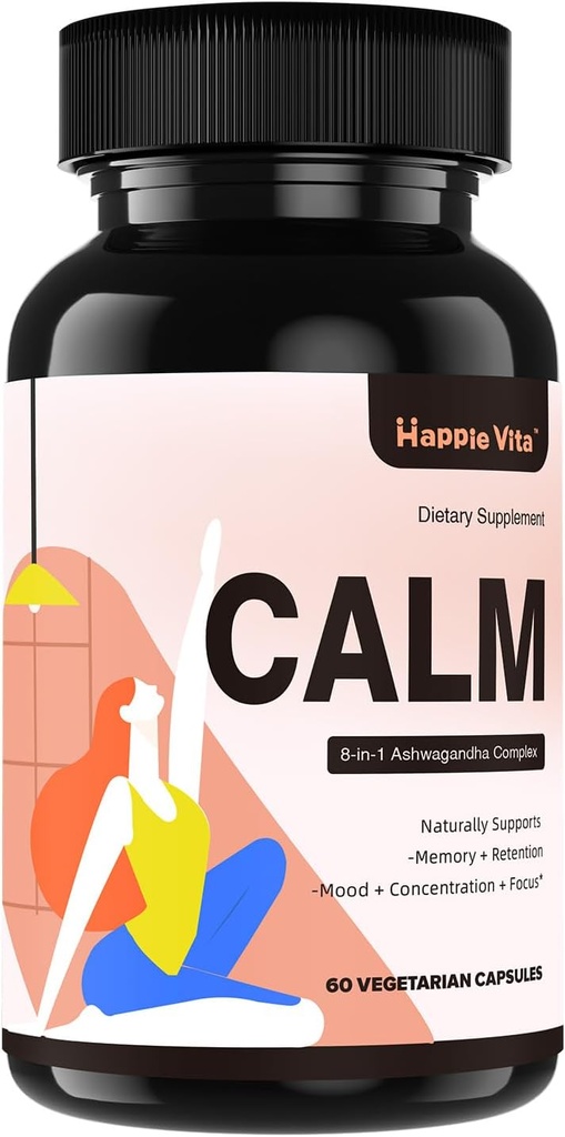 Tenang Ashwagandha Suplemen, Ashwagandha 4000mg dengan Rhodiola Rosea, Reishi, Ginseng, LTheanine, Adaptogens Natural Nootropic Stress & Mood Dukungan, 60 Capsules