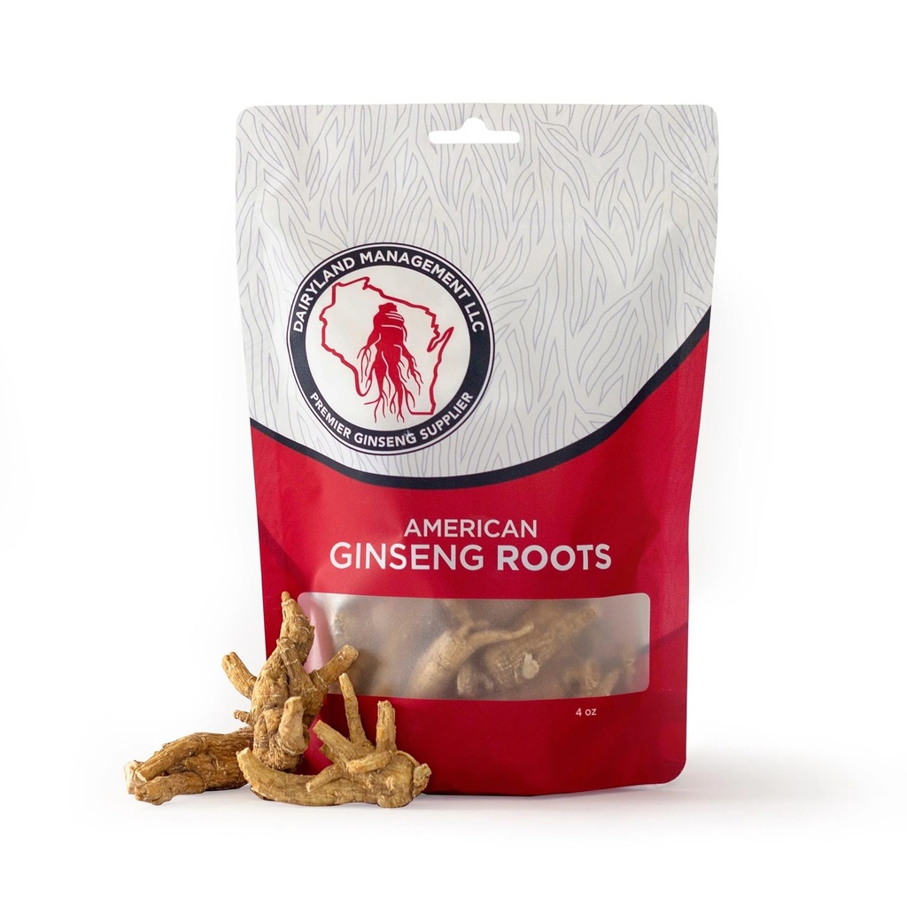 Dairyland Amerika Ginseng Roots - 4 oz Pack of Wisconsin Ginseng Root - Authentic American Ginseng - Non-GMO, Gluten Free Whole Ginseng - Gunakan Suplemen Herbal ini dalam Soup, Tea, Congee