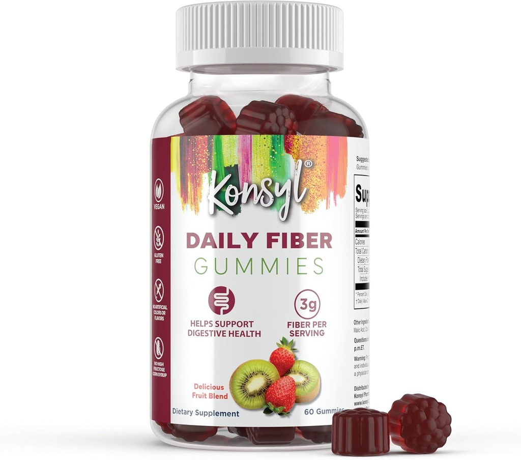 Konsyl Daily Fiber Gummies (60 Count, Strawberry- Kiwi)