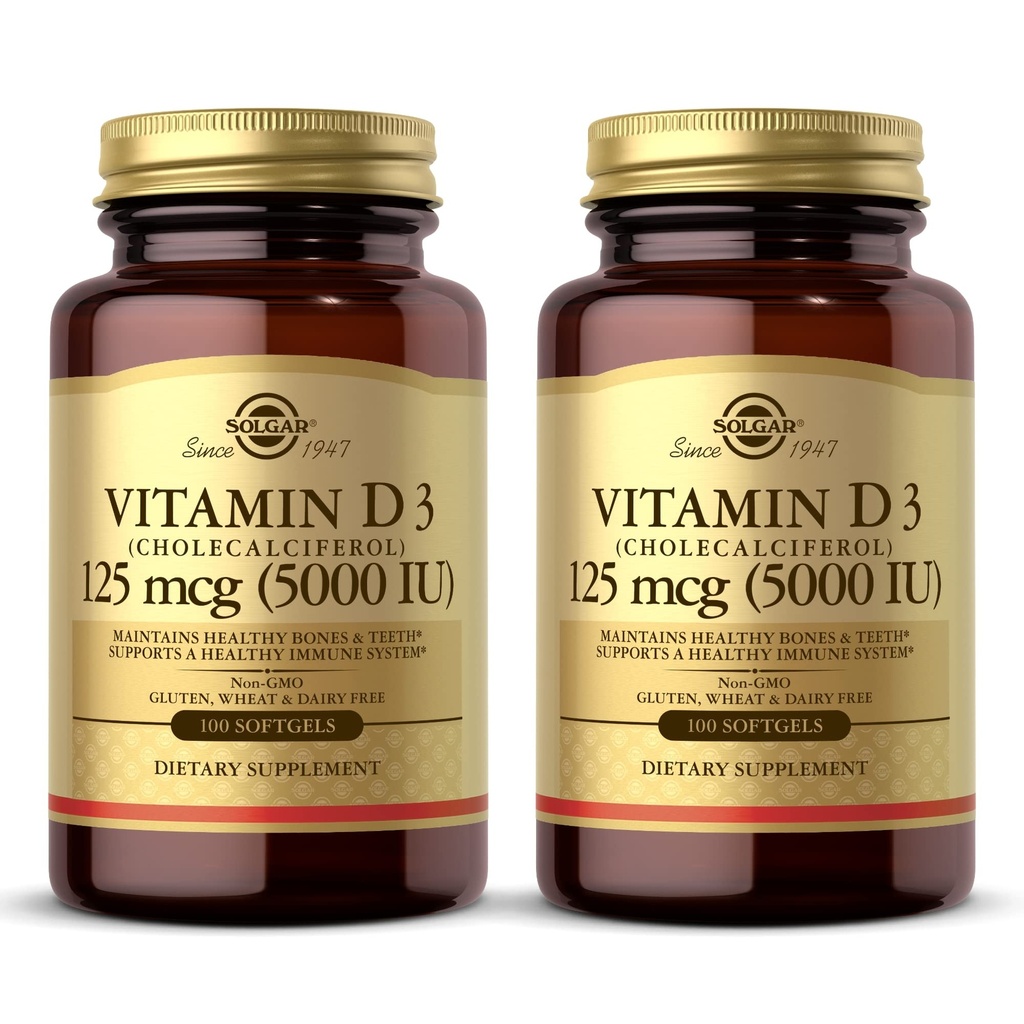 Solgar Vitamin D3 (Cholecalferol) 10 mcg (400 IU) - 100 Softgels, Paket 2 - membantu mempertahankan Bones & Teeth - Dukungan Sistem Imune - Non-GMO, Gluten Free, Dairy Free - 200 Total Pelayan