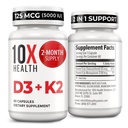 10X Health Vitamin D3 5000 IU & K2 MK7 - Menaquinone 7, YOR- Potency D3 K2 Vitamin Suplemen Bone Health, Heart and Teeth - 125 mcg Vitamin D & 90 mcg Vitamin K260 Capsules